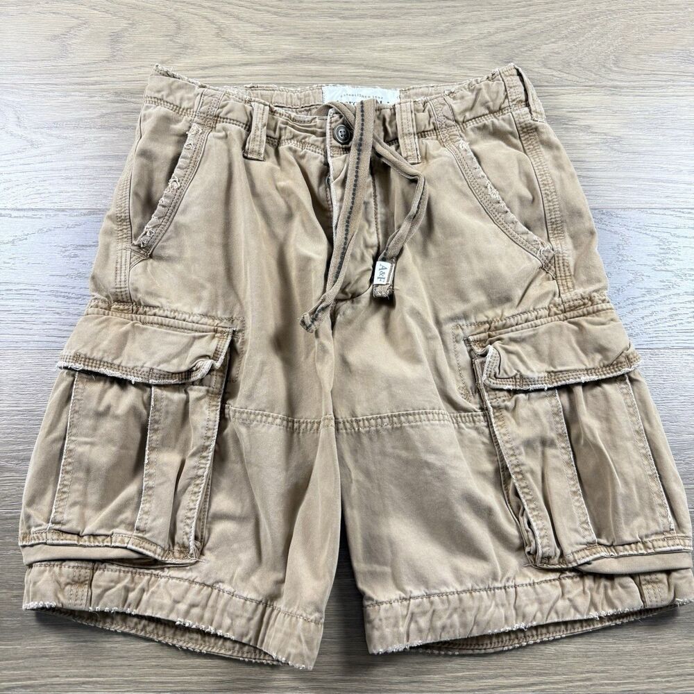 Vintage Abercrombie Fitch Shorts Men 31 Button Fly Cargo Distressed Drawstring